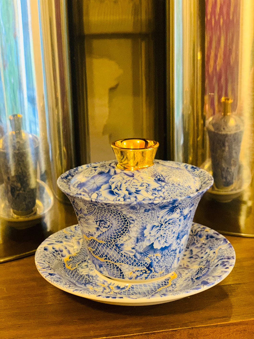 蓋椀・青い菊と龍の蓋椀・ 180ml